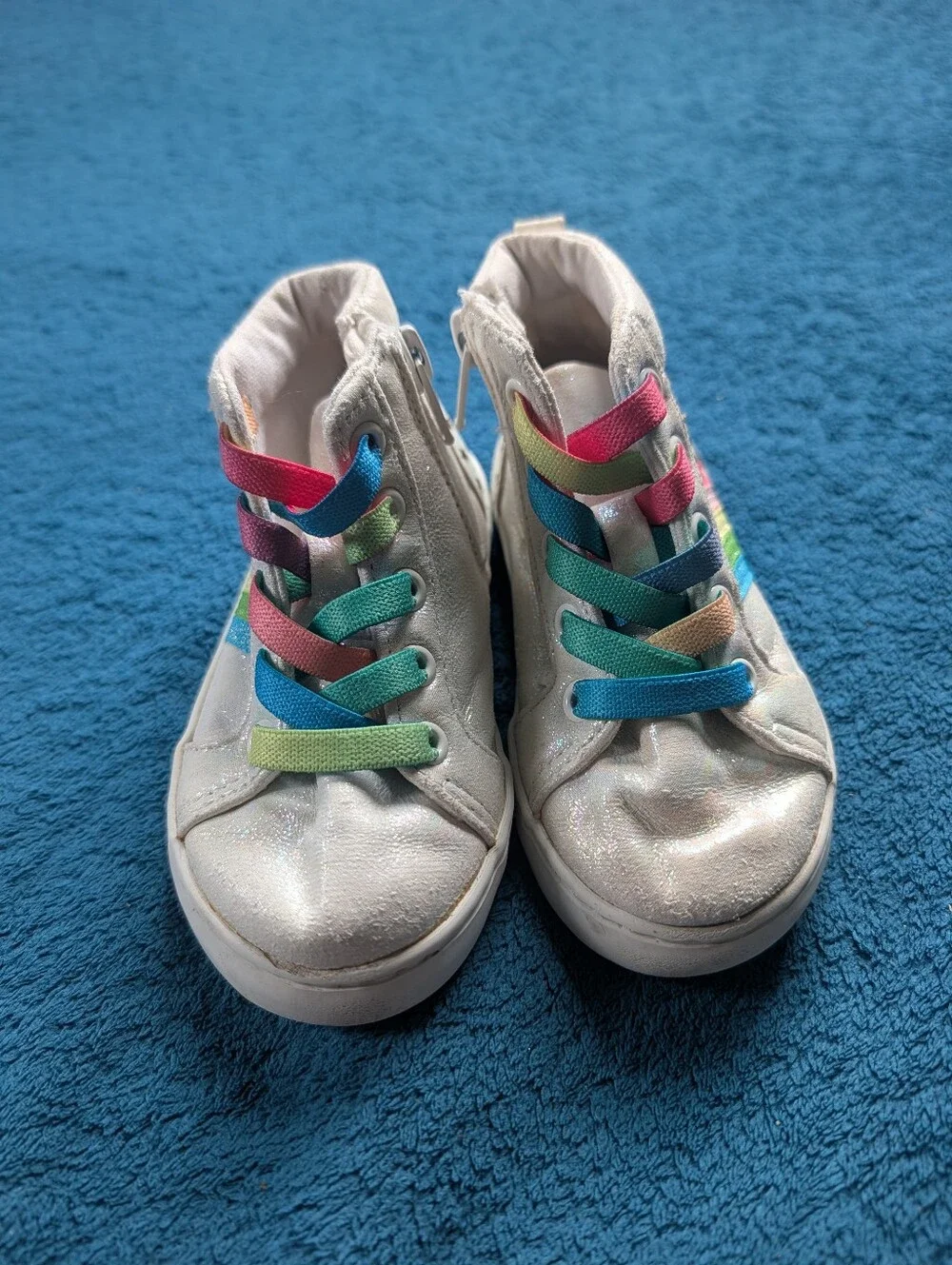 GAP White High-Top Kids Sneakers with Rainbow Stripes Girls 7